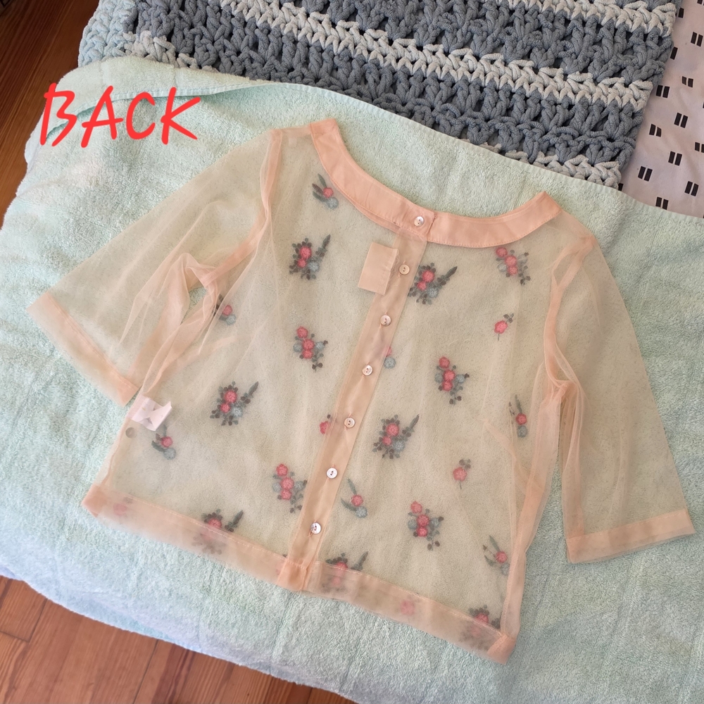 Floral Embroidered Nylon MeshTop - Peachy/Pink XS - Picture 2 of 12